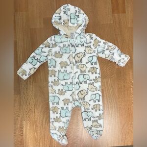 Cozy Fleece Elephant Print Hooded Suit 3-6m